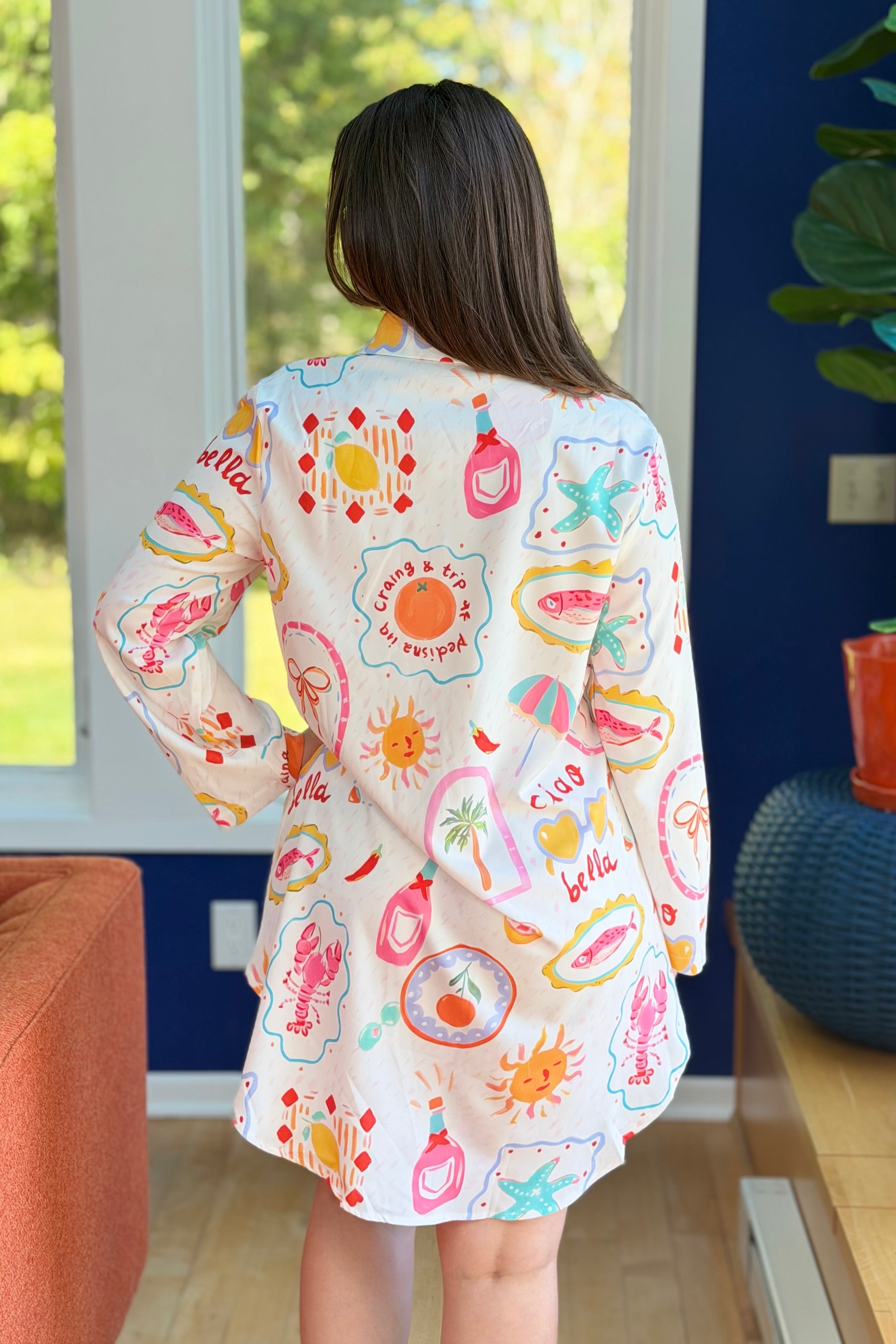 Sardines & Coconut Print Shirt Dress