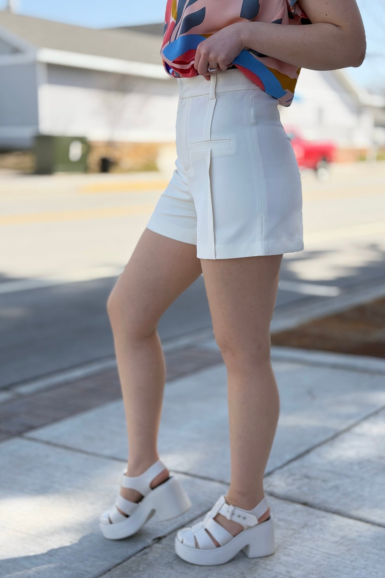 High Waisted Dressy A Line Shorts - Ivory