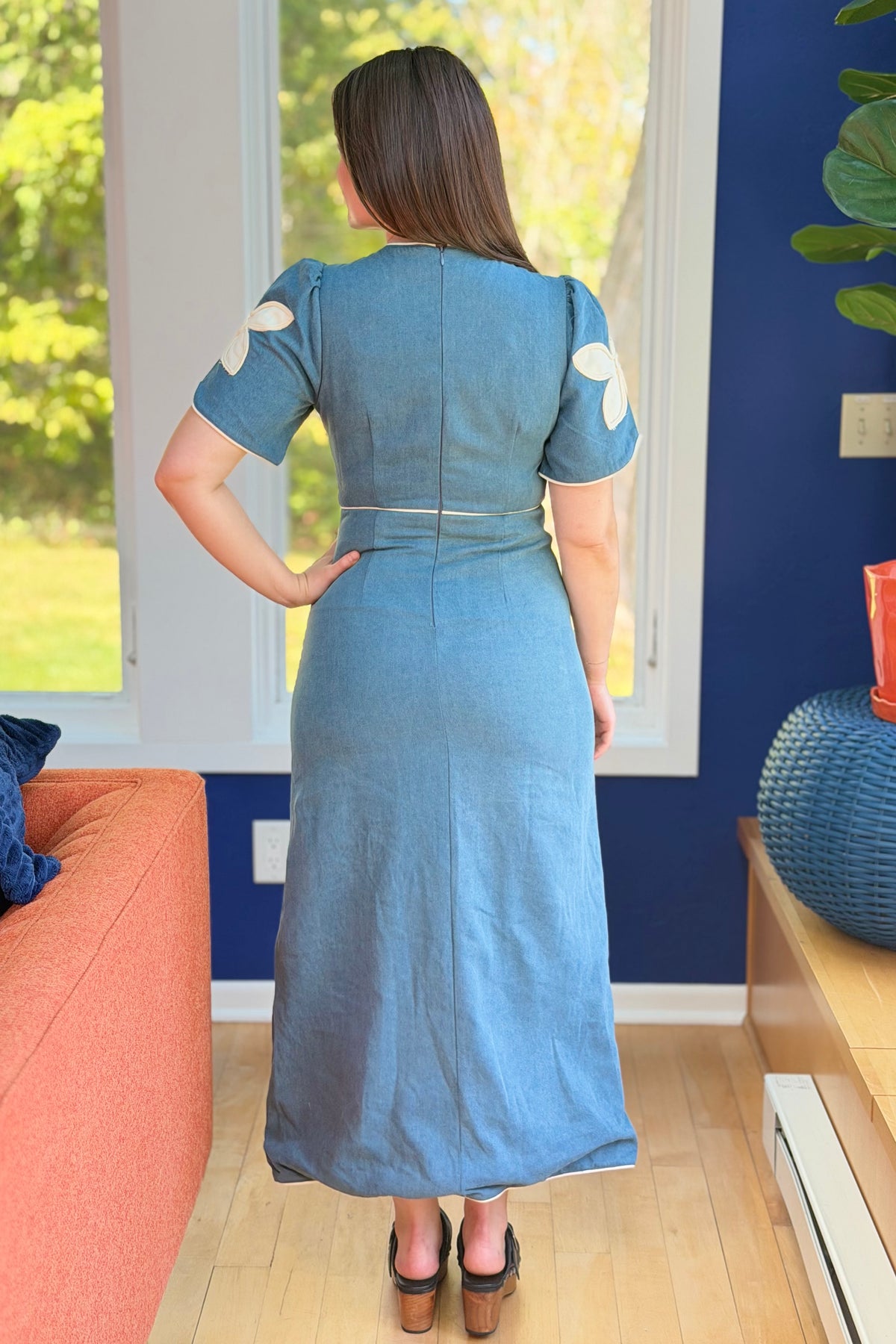 Floral Appliqué Contrast Midi Dress
