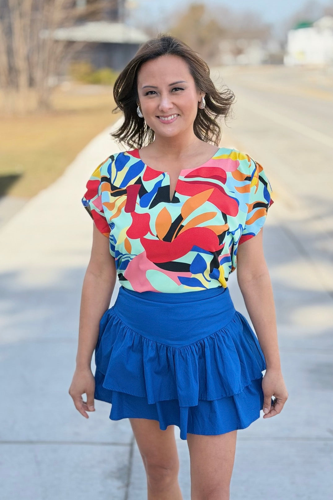 Poplin Ruffled Skirt - Royal Blue