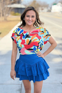 Poplin Ruffled Skirt - Royal Blue