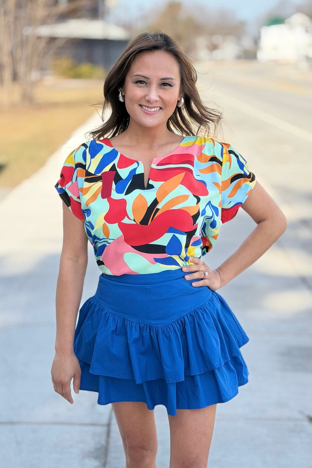 Poplin Ruffled Skirt - Royal Blue