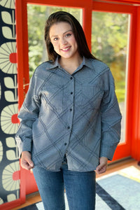 Textured Plaid Detail Button-Up Shirt