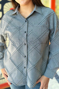 Textured Plaid Detail Button-Up Shirt