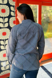 Textured Plaid Detail Button-Up Shirt