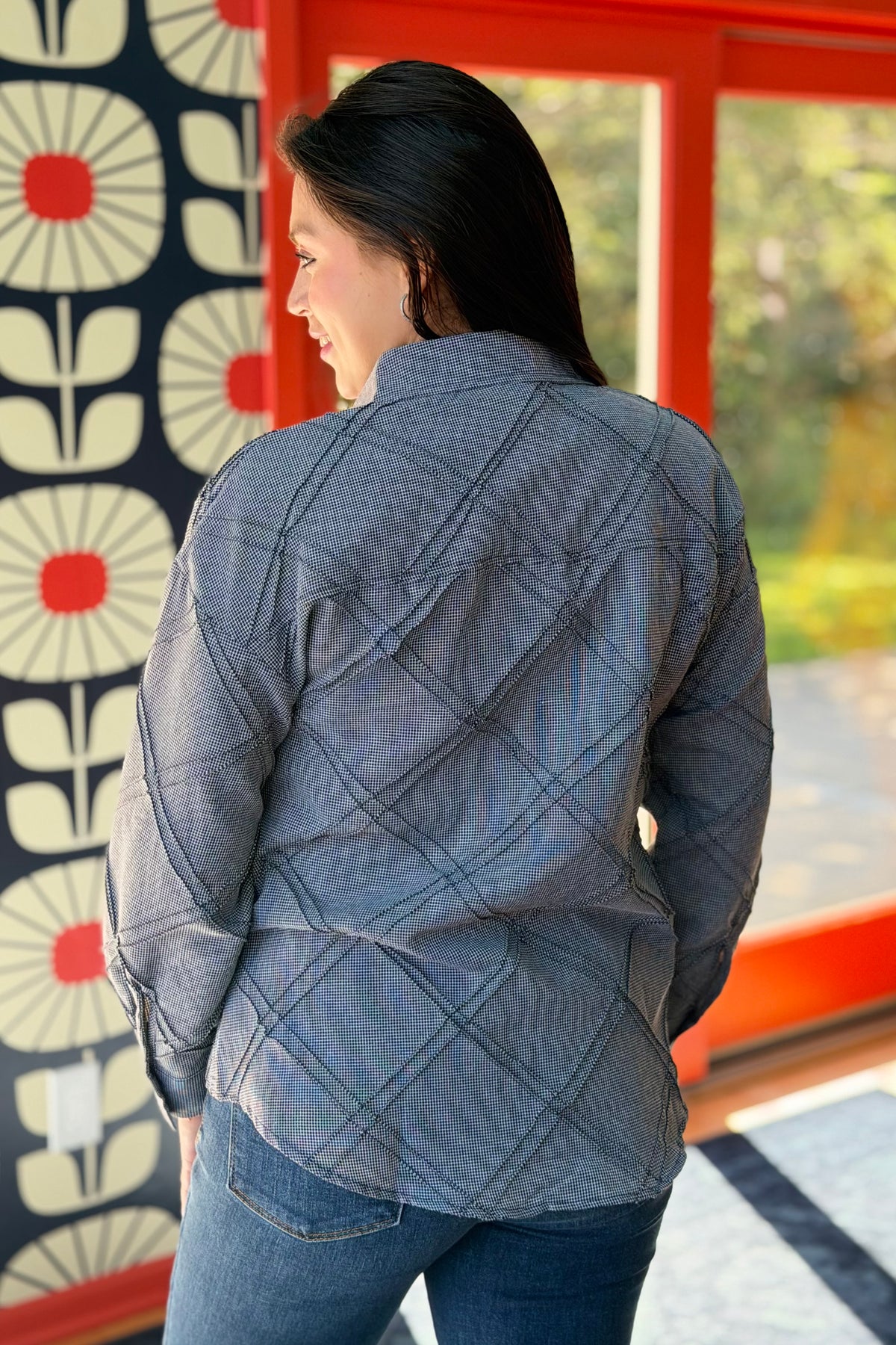 Textured Plaid Detail Button-Up Shirt