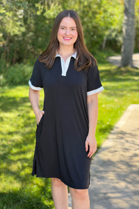 Relaxed Fit Collared Midi Dress - Black