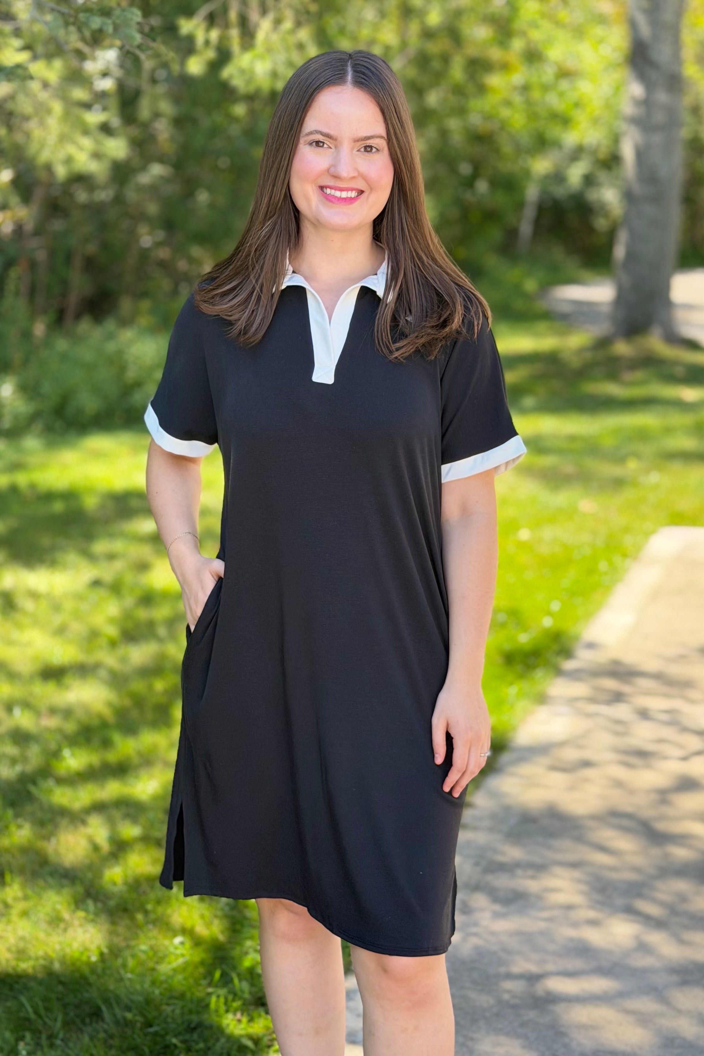 Relaxed Fit Collared Midi Dress - Black