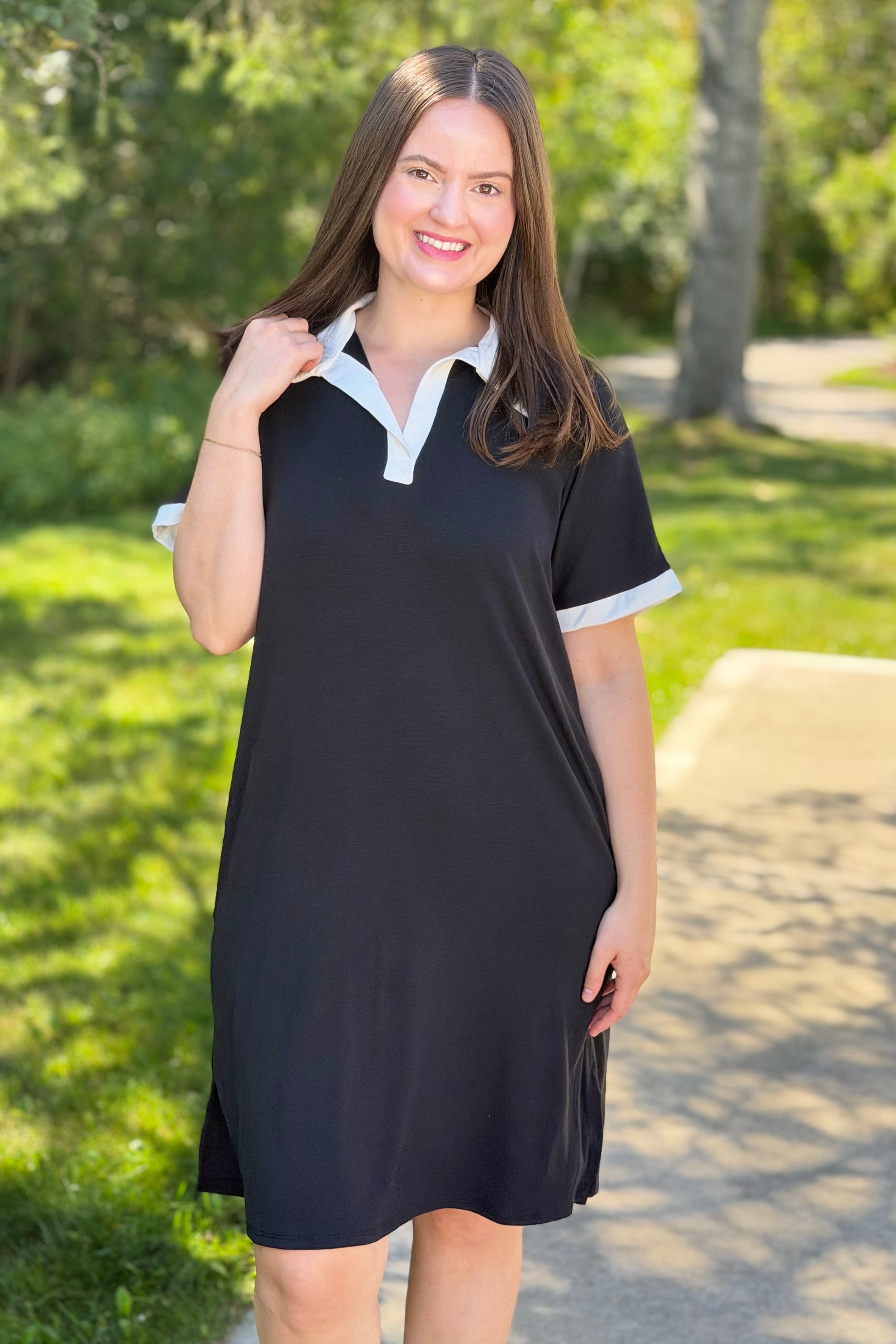 Relaxed Fit Collared Midi Dress - Black