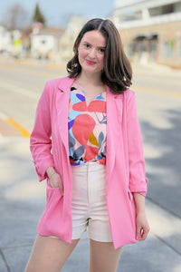 Roll Up Sleeve Open Blazer - Pink