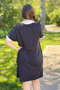 Relaxed Fit Collared Midi Dress - Black