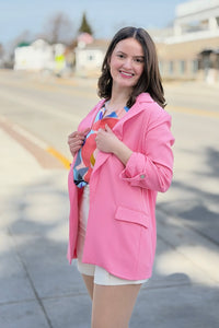 Roll Up Sleeve Open Blazer - Pink