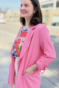 Roll Up Sleeve Open Blazer - Pink