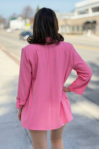 Roll Up Sleeve Open Blazer - Pink
