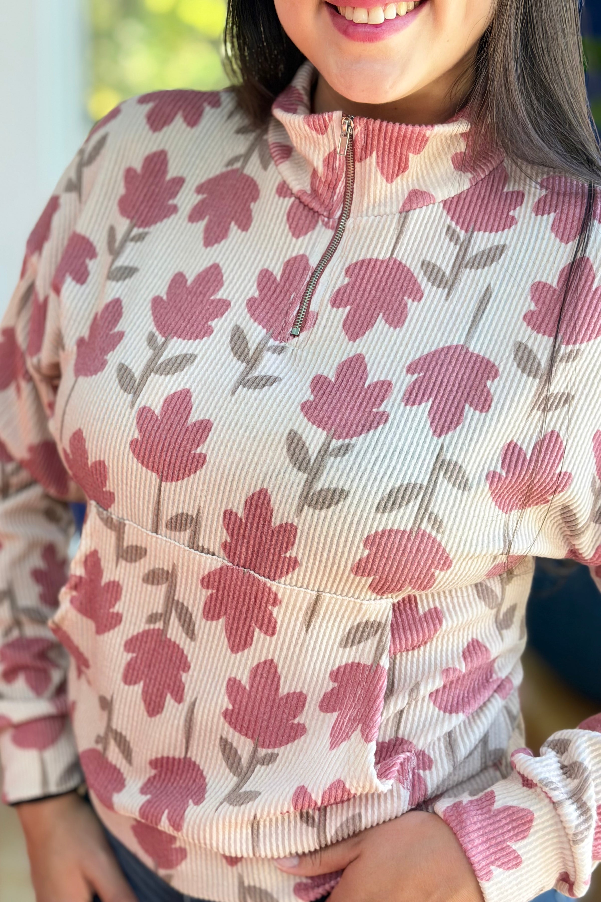 Floral Half Zip Pullover