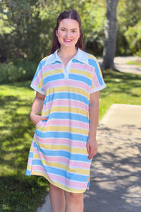 Relaxed Fit Collared Midi Dress - Striped