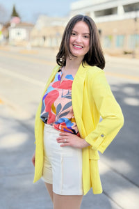 Roll Up Sleeve Open Blazer - Yellow