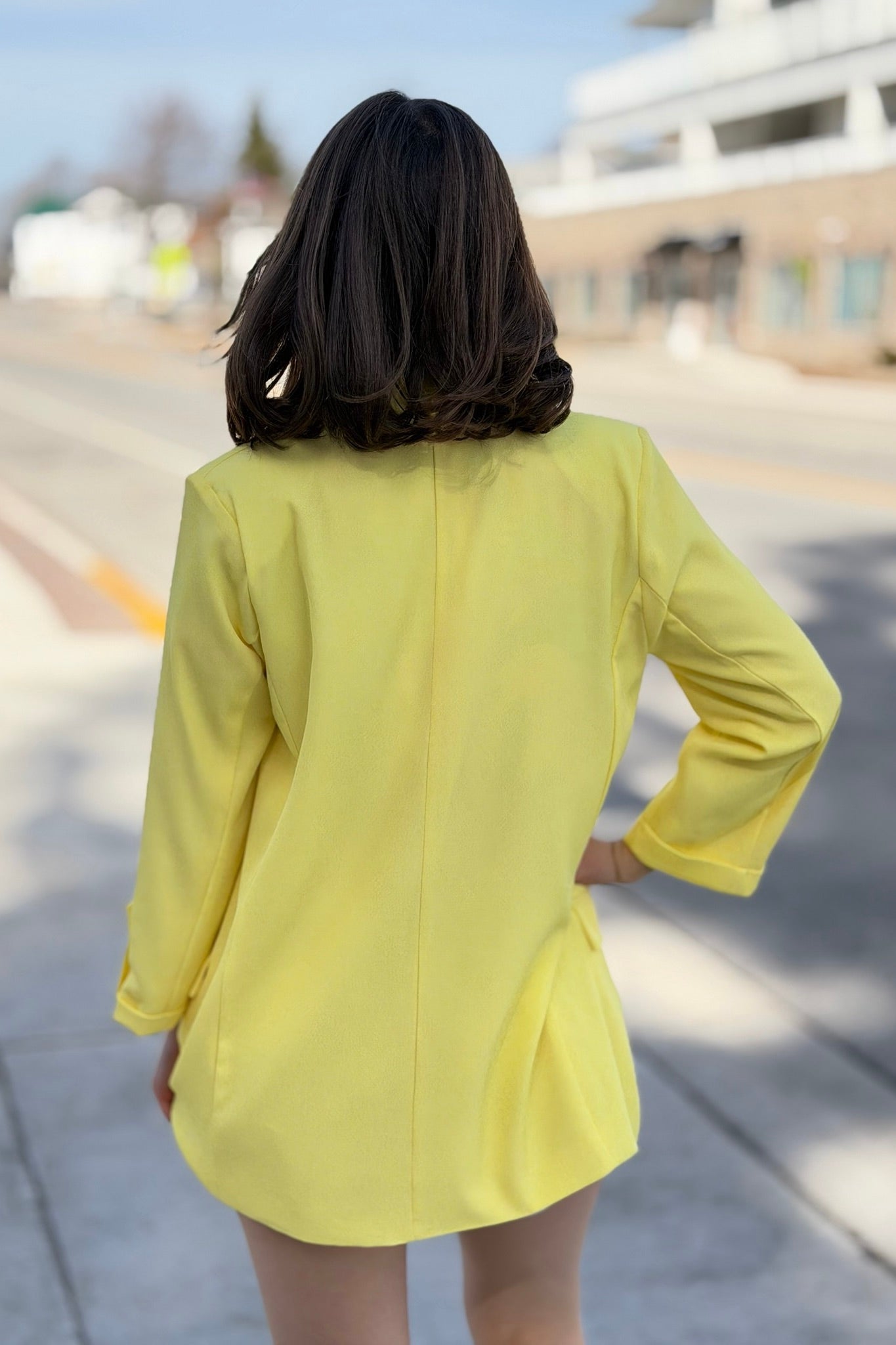 Roll Up Sleeve Open Blazer - Yellow