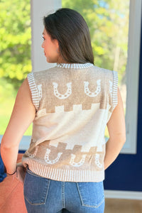 Western Horse Knit Vest - Mocha