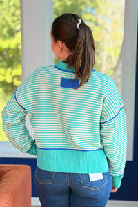 Contrast Trim Stripe Sweater - Sea Foam