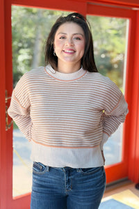 Contrast Trim Stripe Sweater - Taupe