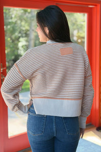 Contrast Trim Stripe Sweater - Taupe