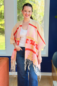 Open Shawl With Fringe - Cream Mix