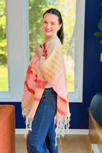 Open Shawl With Fringe - Cream Mix