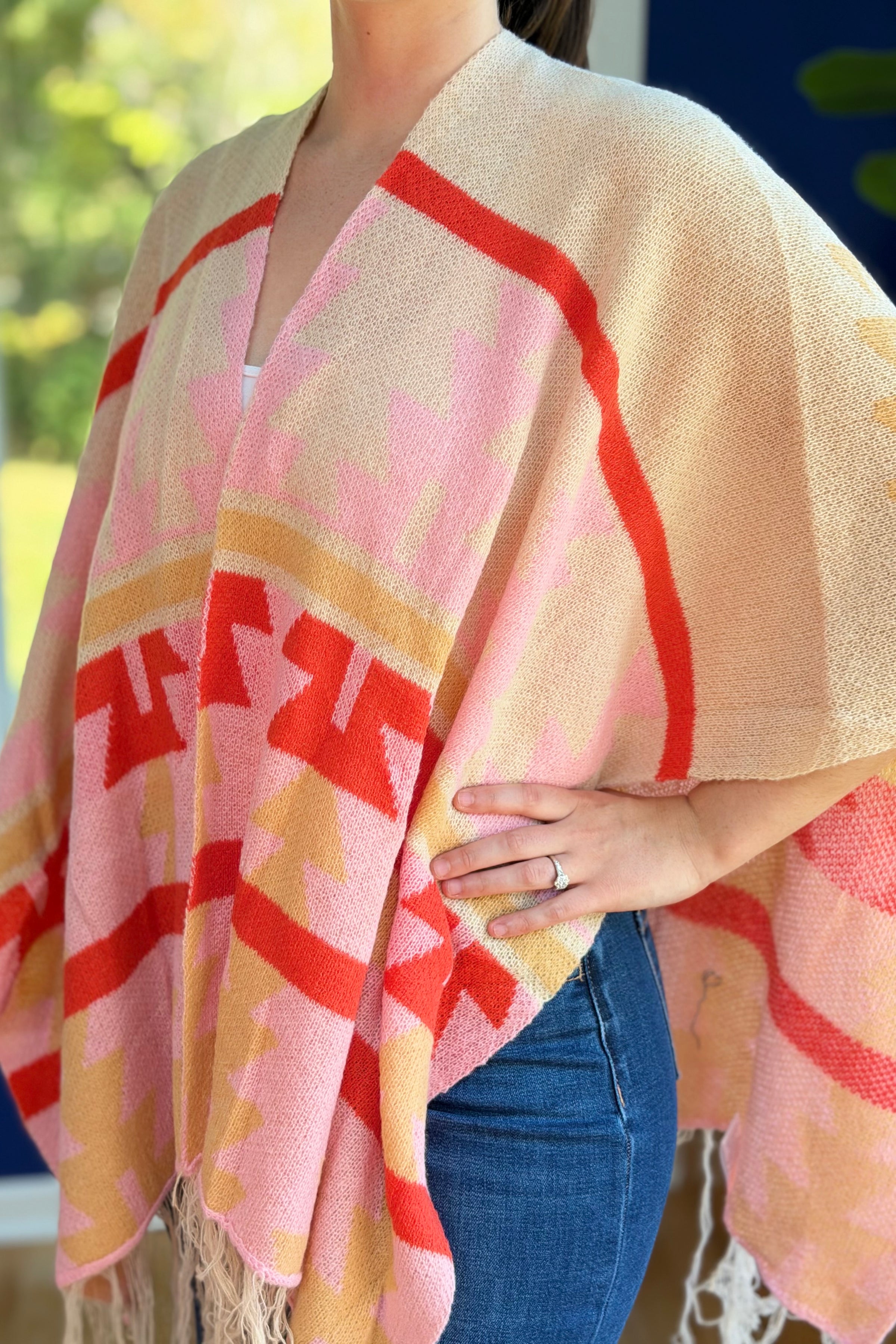 Open Shawl With Fringe - Cream Mix