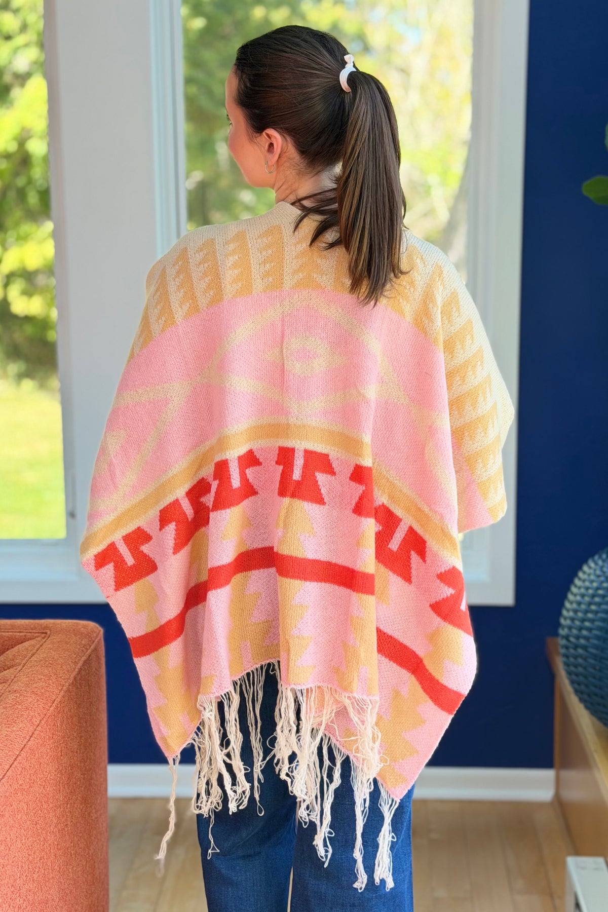 Open Shawl With Fringe - Cream Mix