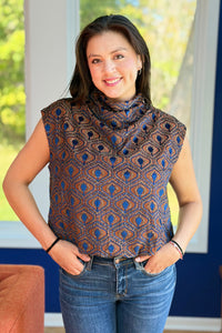 Velvet Mock Neck Cap Sleeve Top - Rust