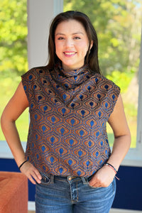 Velvet Mock Neck Cap Sleeve Top - Rust