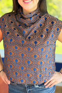 Velvet Mock Neck Cap Sleeve Top - Rust