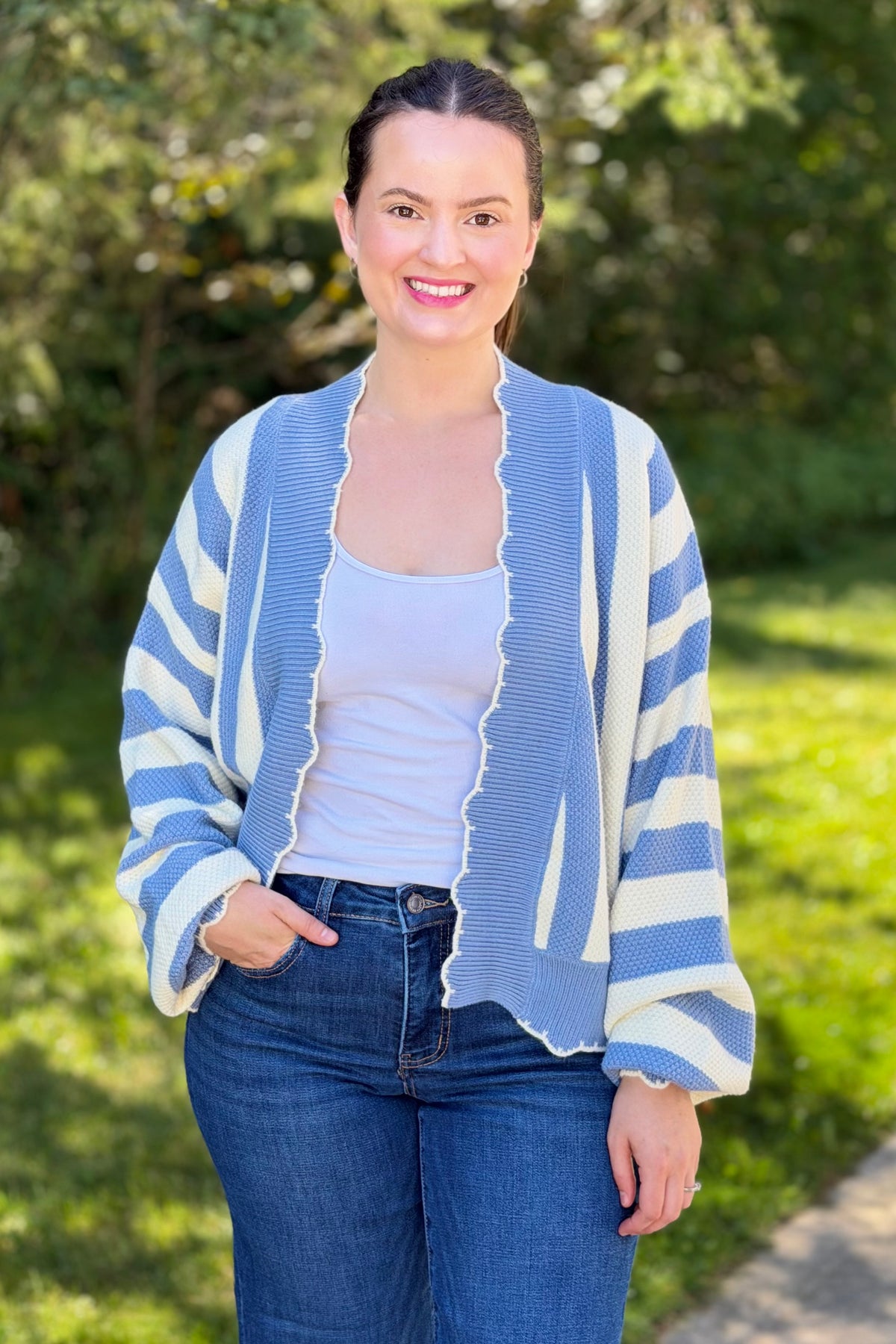 Textured Striped Cardigan - Blue