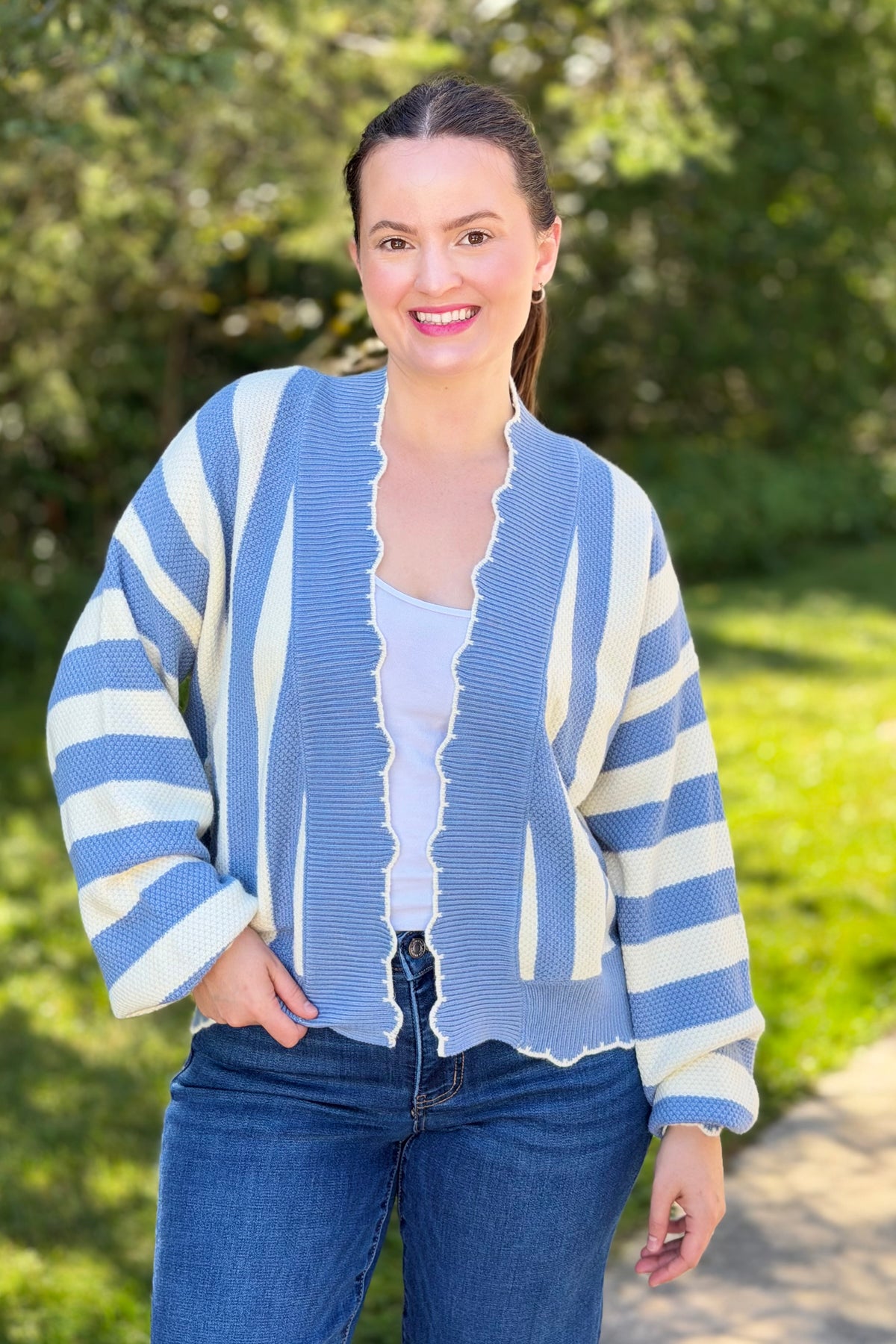 Textured Striped Cardigan - Blue