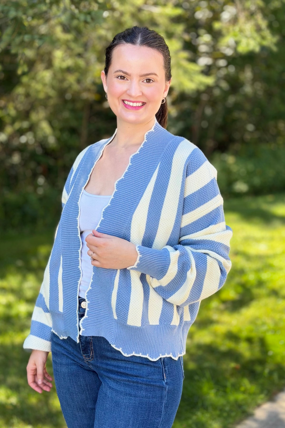 Textured Striped Cardigan - Blue