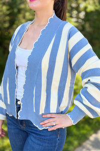 Textured Striped Cardigan - Blue