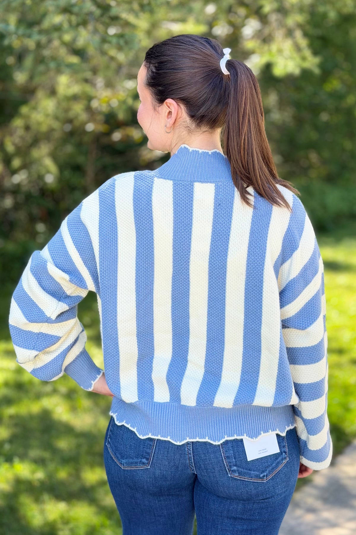 Textured Striped Cardigan - Blue
