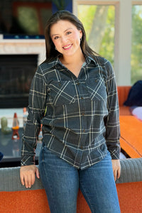 Plaid Button Up - Gray, Blue & White