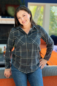 Plaid Button Up - Gray, Blue & White