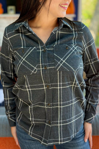 Plaid Button Up - Gray, Blue & White