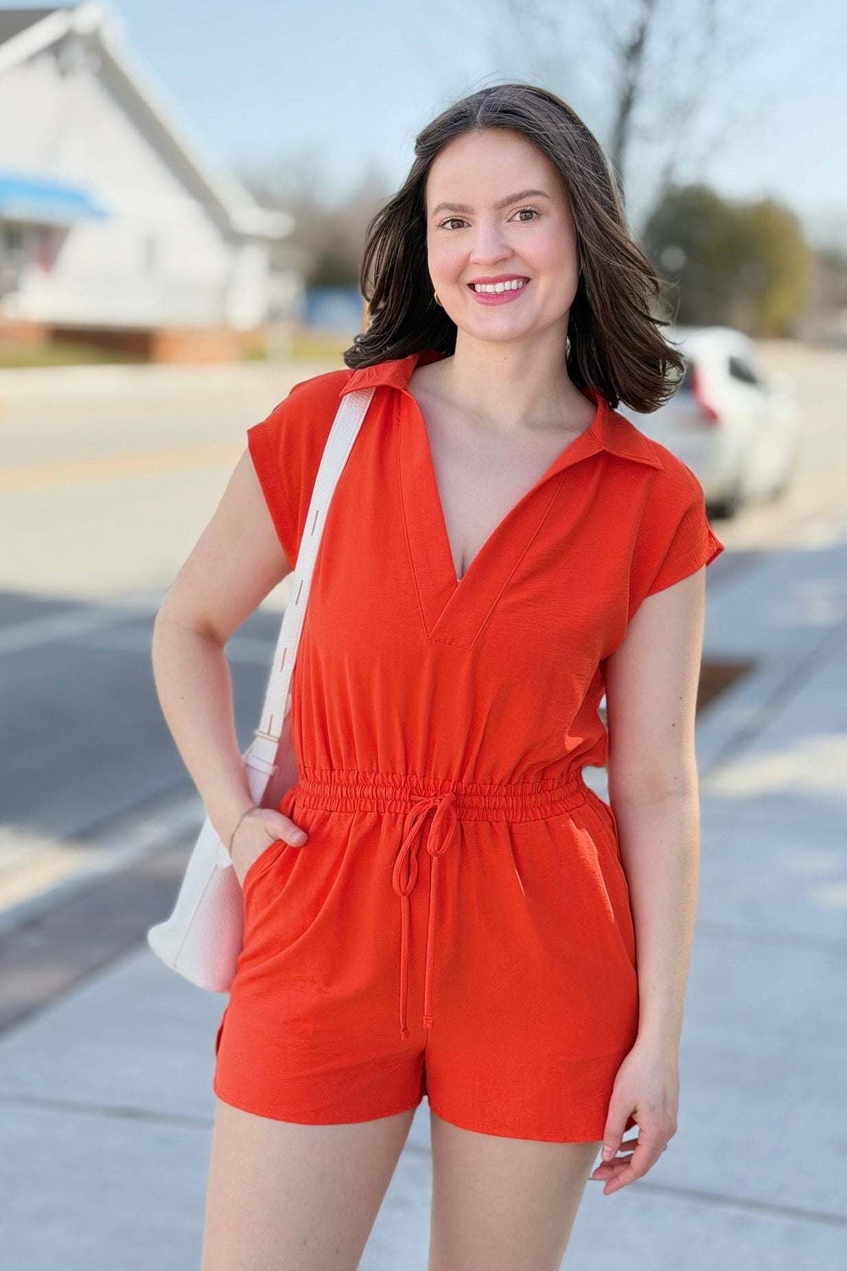 Collared Romper - Tomato