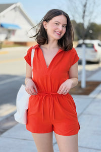 Collared Romper - Tomato