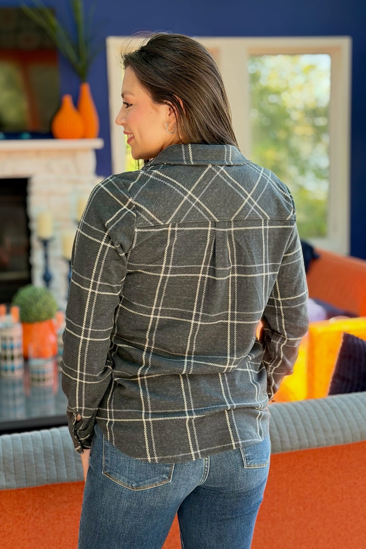 Plaid Button Up - Gray, Blue & White