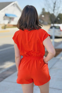 Collared Romper - Tomato