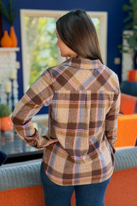 Plaid Button Up - Dk. Brown, Blue & Pink