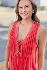 Mineral Wash Romper - Tomato Red
