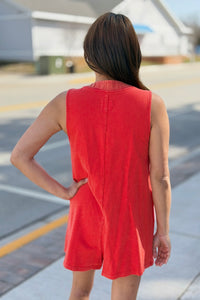 Mineral Wash Romper - Tomato Red