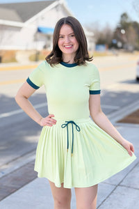 Motion Athleisure Pleated Skirt Dress - Lime