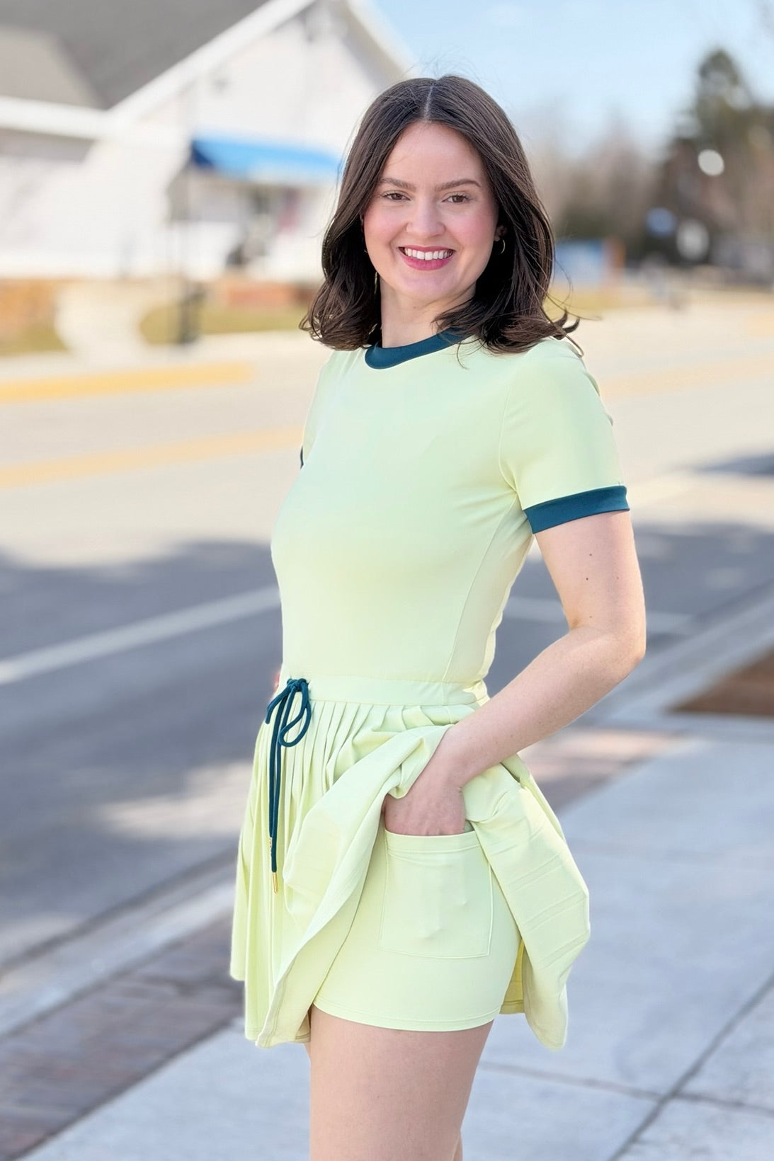 Motion Athleisure Pleated Skirt Dress - Lime